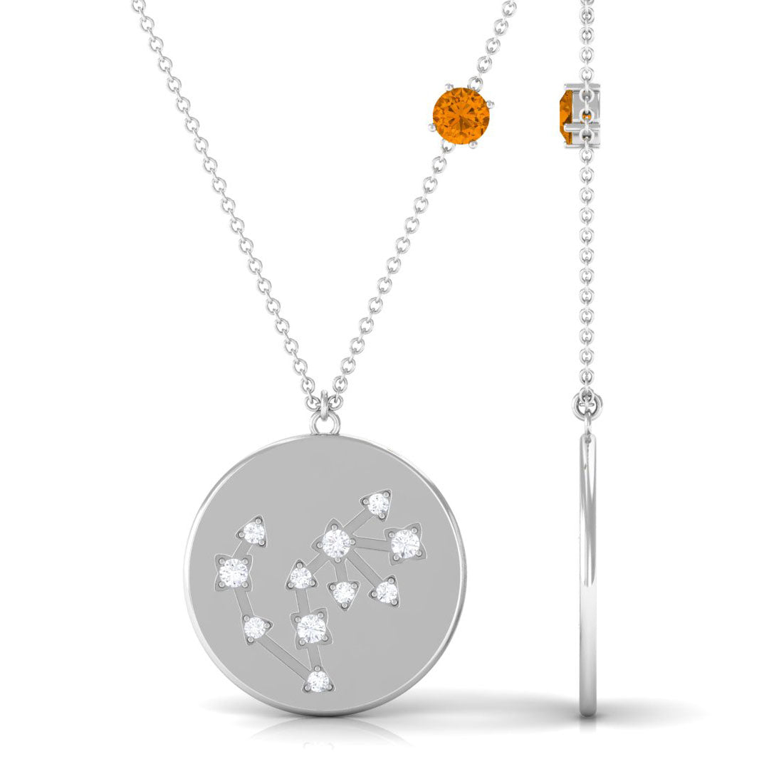 Certified Real Citrine Scorpio Zodiac Constellation Necklace with Moissanite