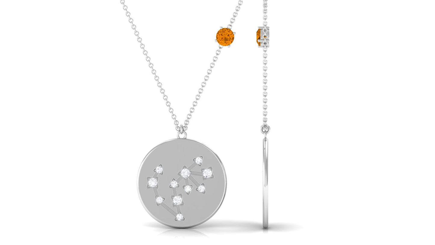 Certified Real Citrine Scorpio Zodiac Constellation Necklace with Moissanite