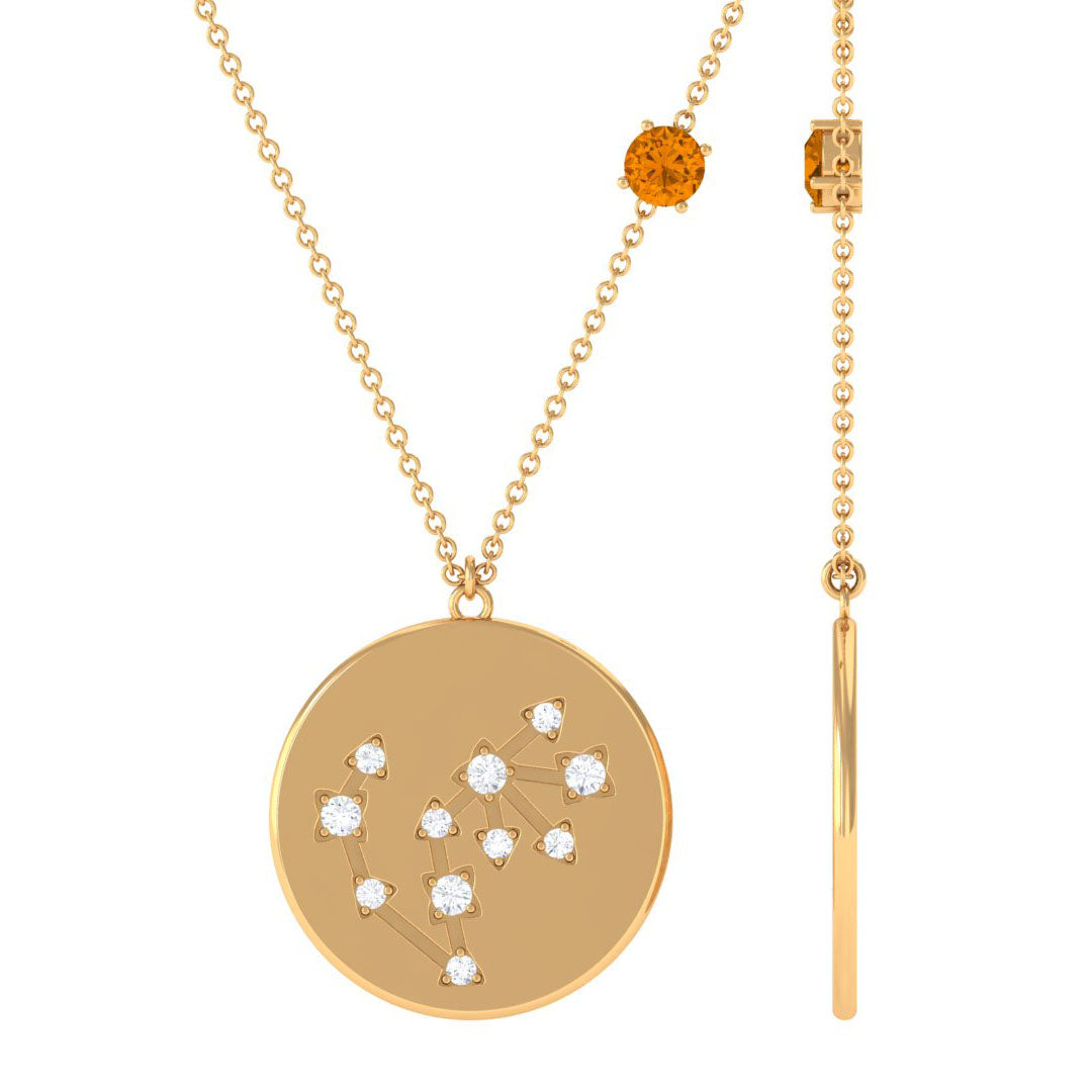 Certified Real Citrine Scorpio Zodiac Constellation Necklace with Moissanite