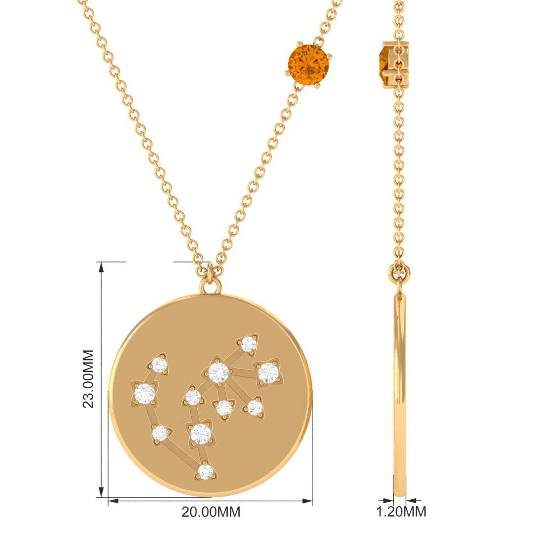 Certified Real Citrine Scorpio Zodiac Constellation Necklace with Moissanite