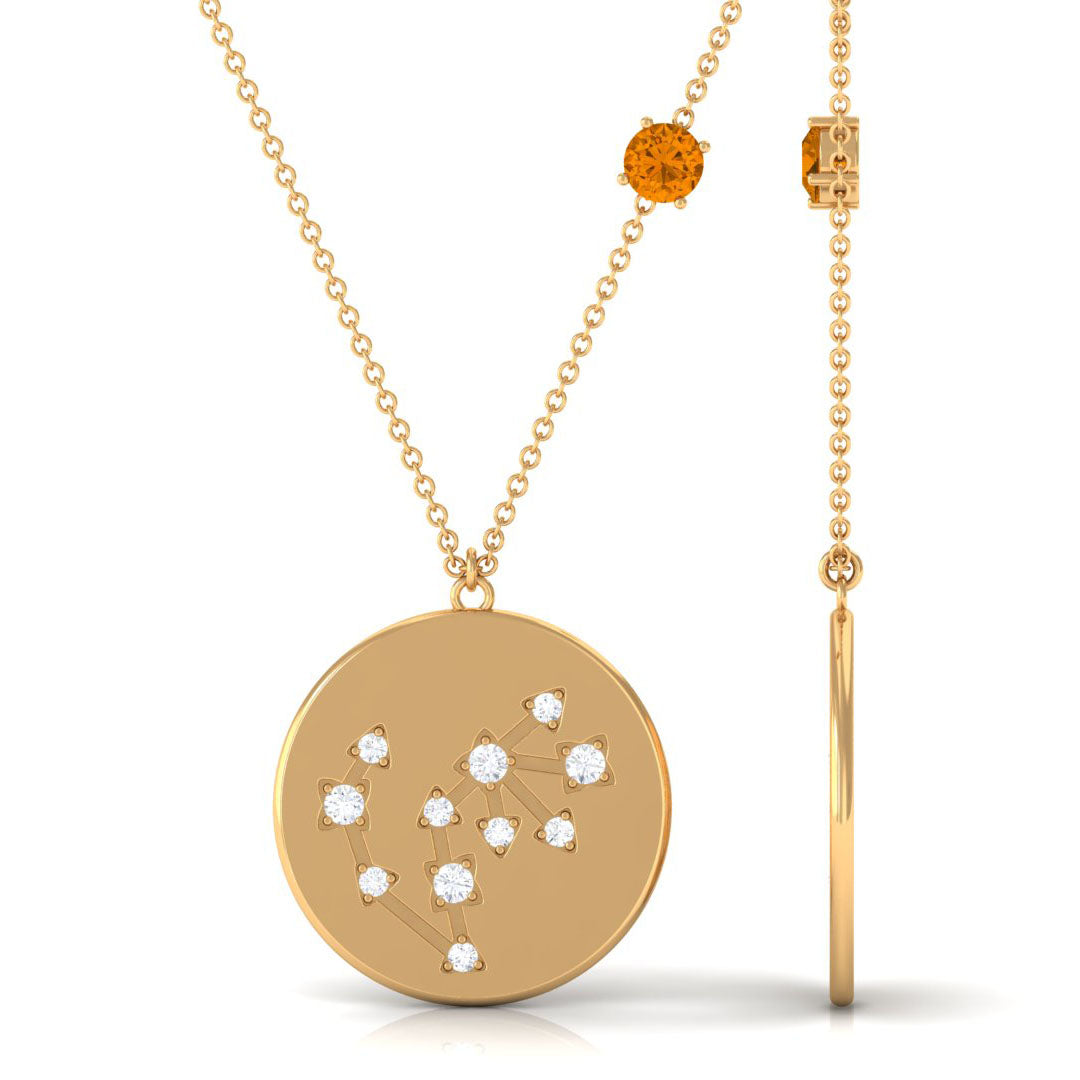 Certified Real Citrine Scorpio Zodiac Constellation Necklace with Moissanite