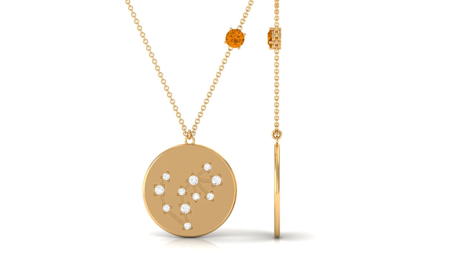 Certified Real Citrine Scorpio Zodiac Constellation Necklace with Moissanite