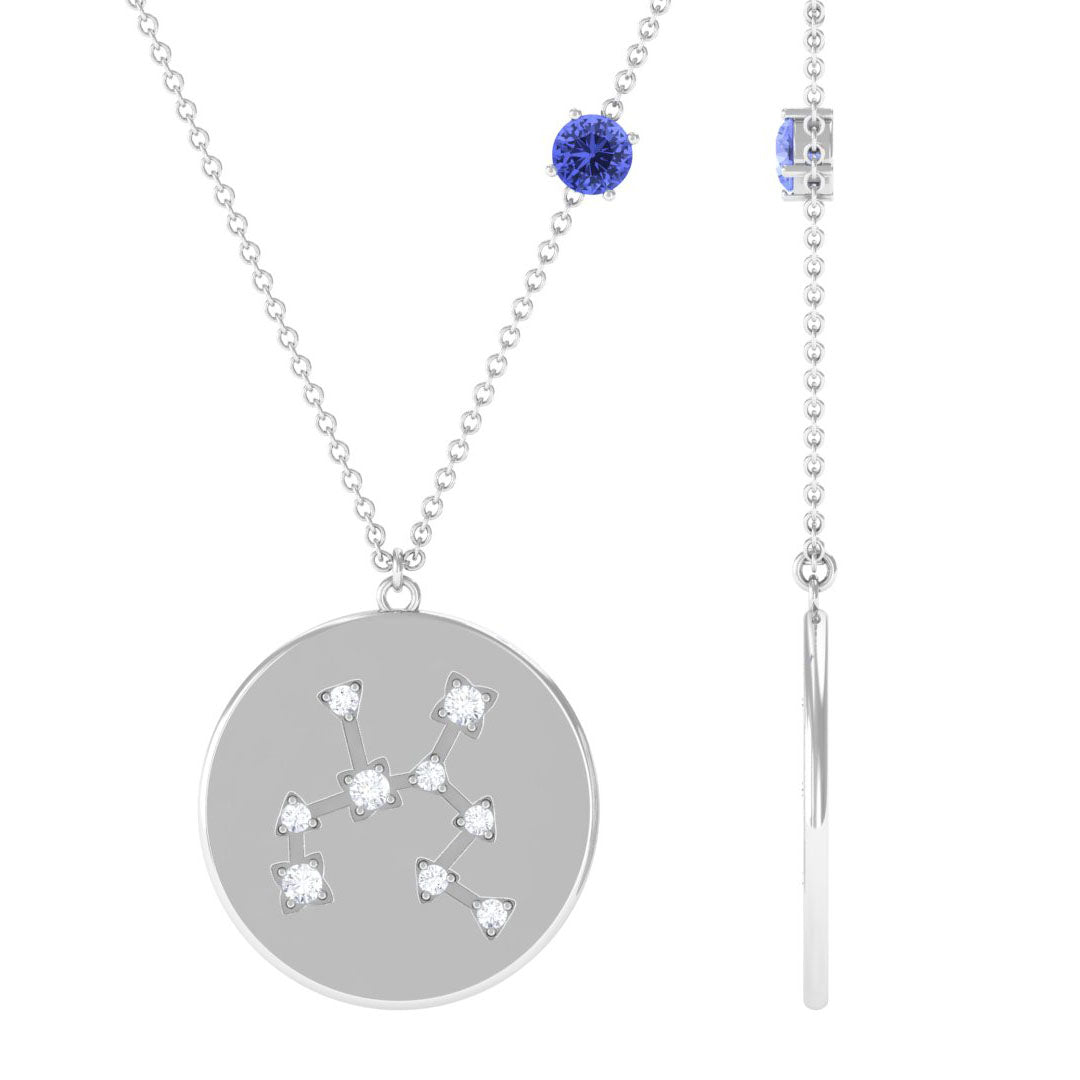 Tanzanite and Diamond Sagittarius Constellation Disc Necklace