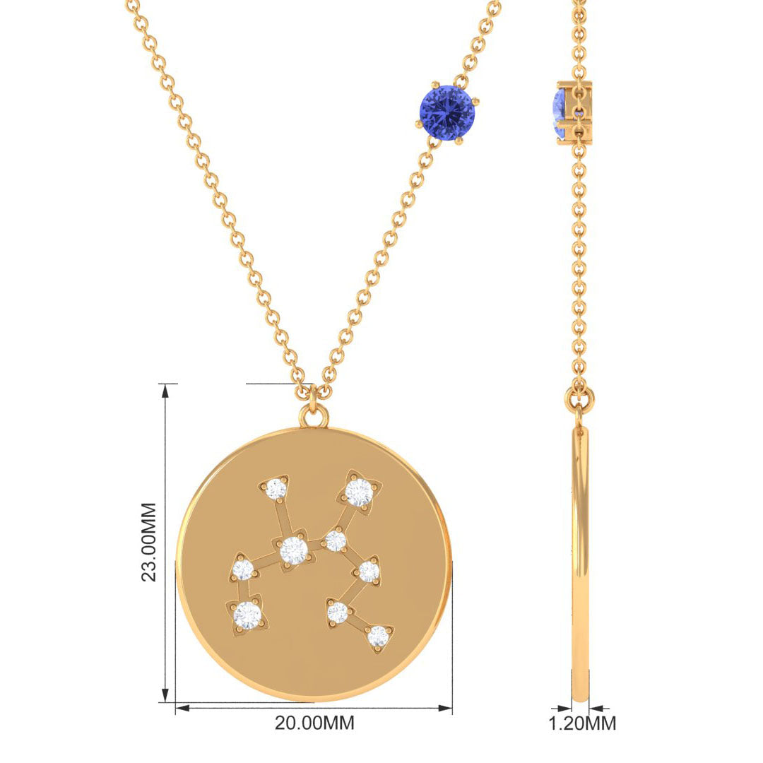 Tanzanite and Diamond Sagittarius Constellation Disc Necklace