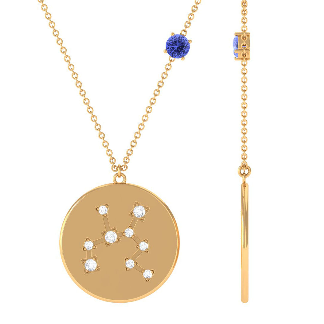 Tanzanite and Diamond Sagittarius Constellation Disc Necklace