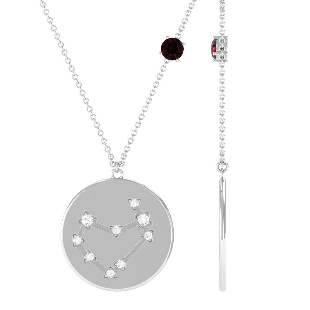 Garnet and Diamond Capricorn Zodiac Disc Pendant Necklace
