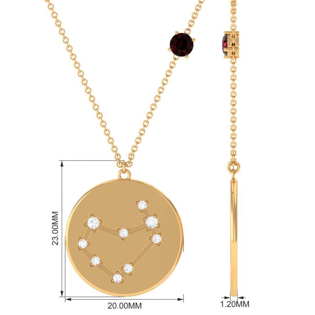 Garnet and Diamond Capricorn Zodiac Disc Pendant Necklace