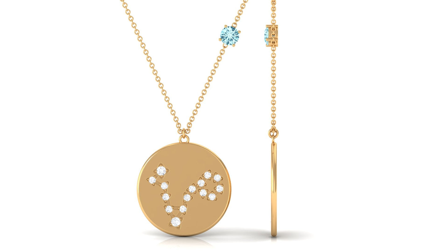 Certified Real Aquamarine Pisces Zodiac Disc Necklace with Diamond
