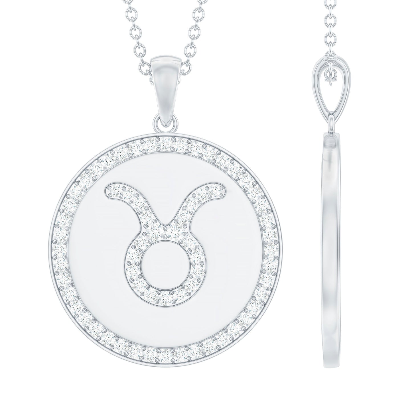 Certified Moissanite Taurus Zodiac Coin Necklace Pendant