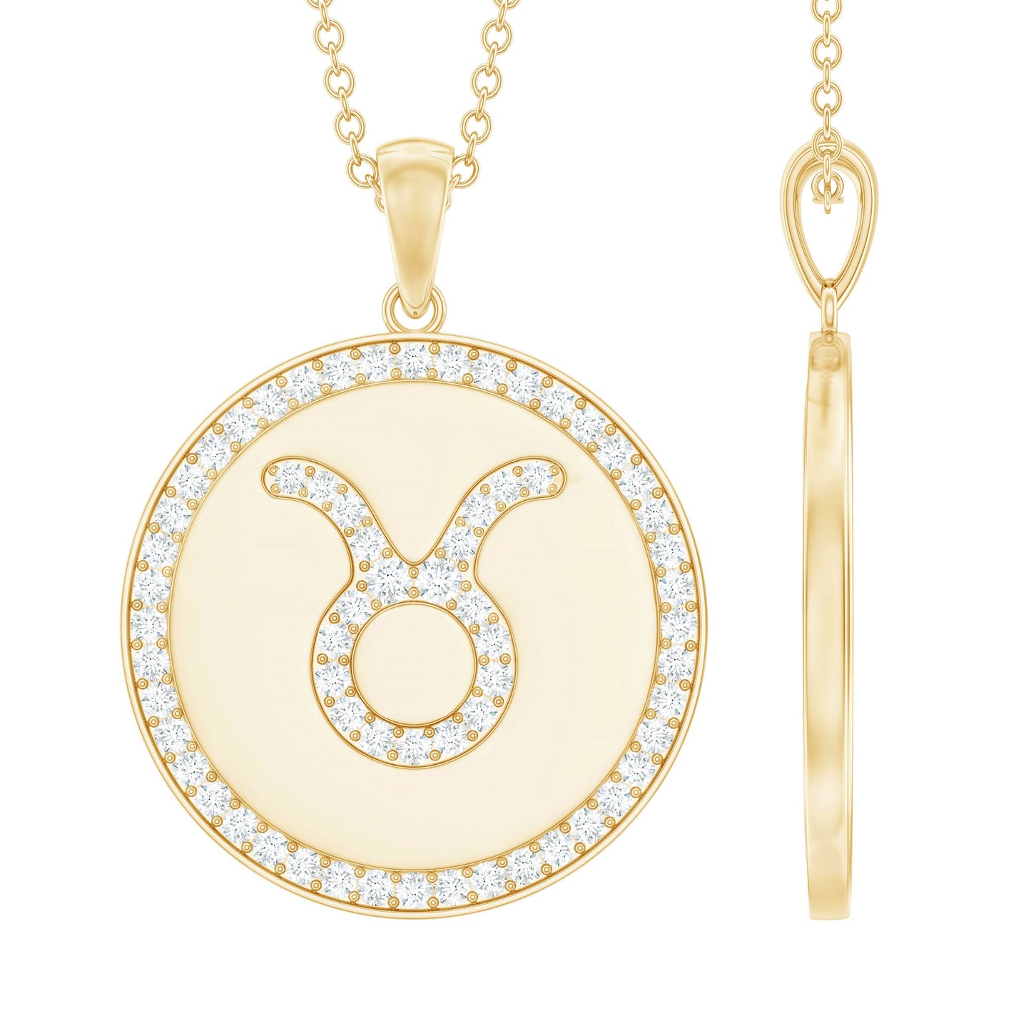 Certified Moissanite Taurus Zodiac Coin Necklace Pendant