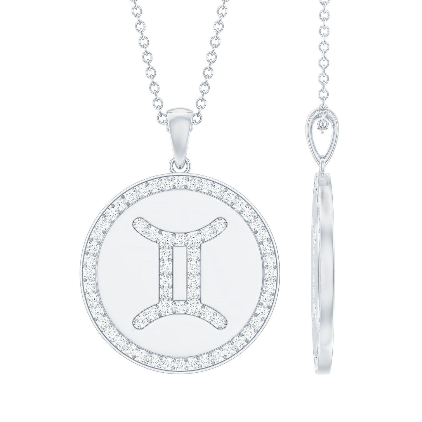 Gemini Zodiac Sign Pendant with Pave Set Moissanite