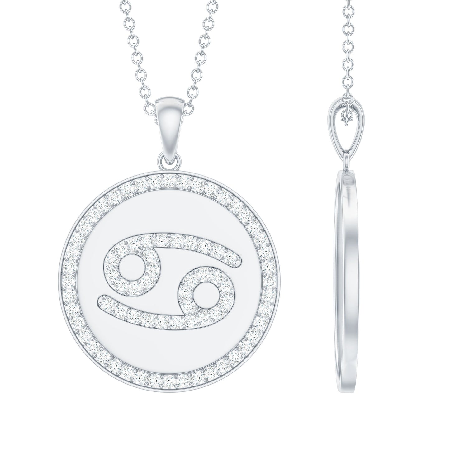 Pave Set Moissanite and Disc Cancer Sign Necklace