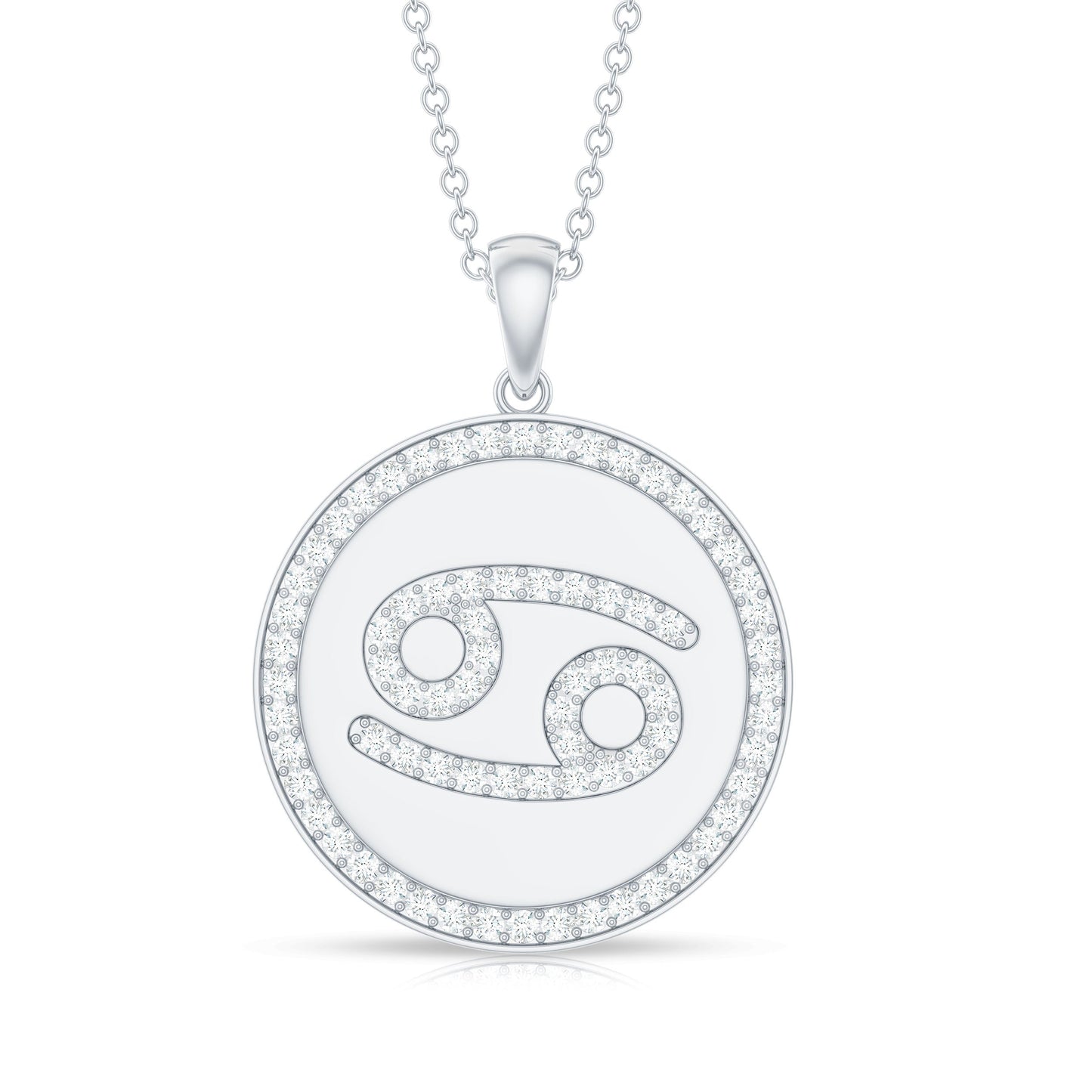 Pave Set Moissanite and Disc Cancer Sign Necklace