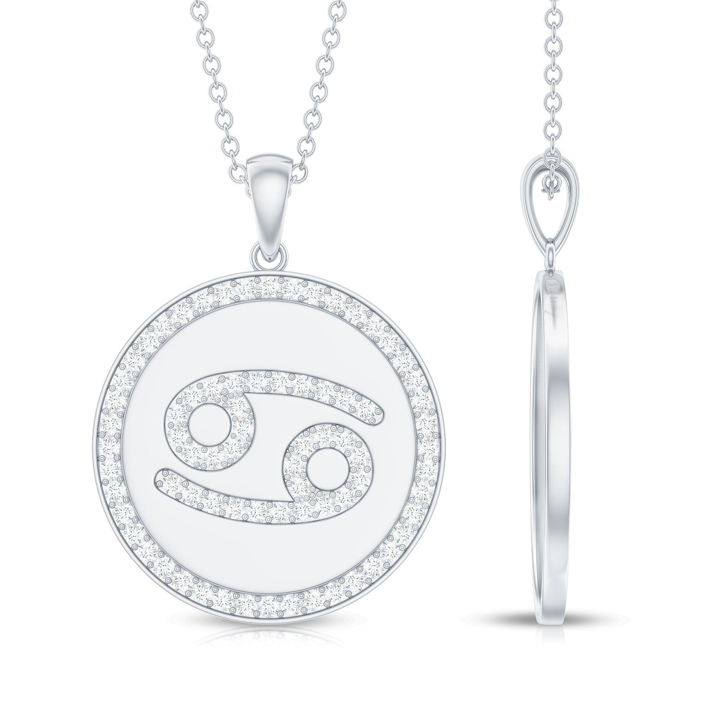 Pave Set Moissanite and Disc Cancer Sign Necklace