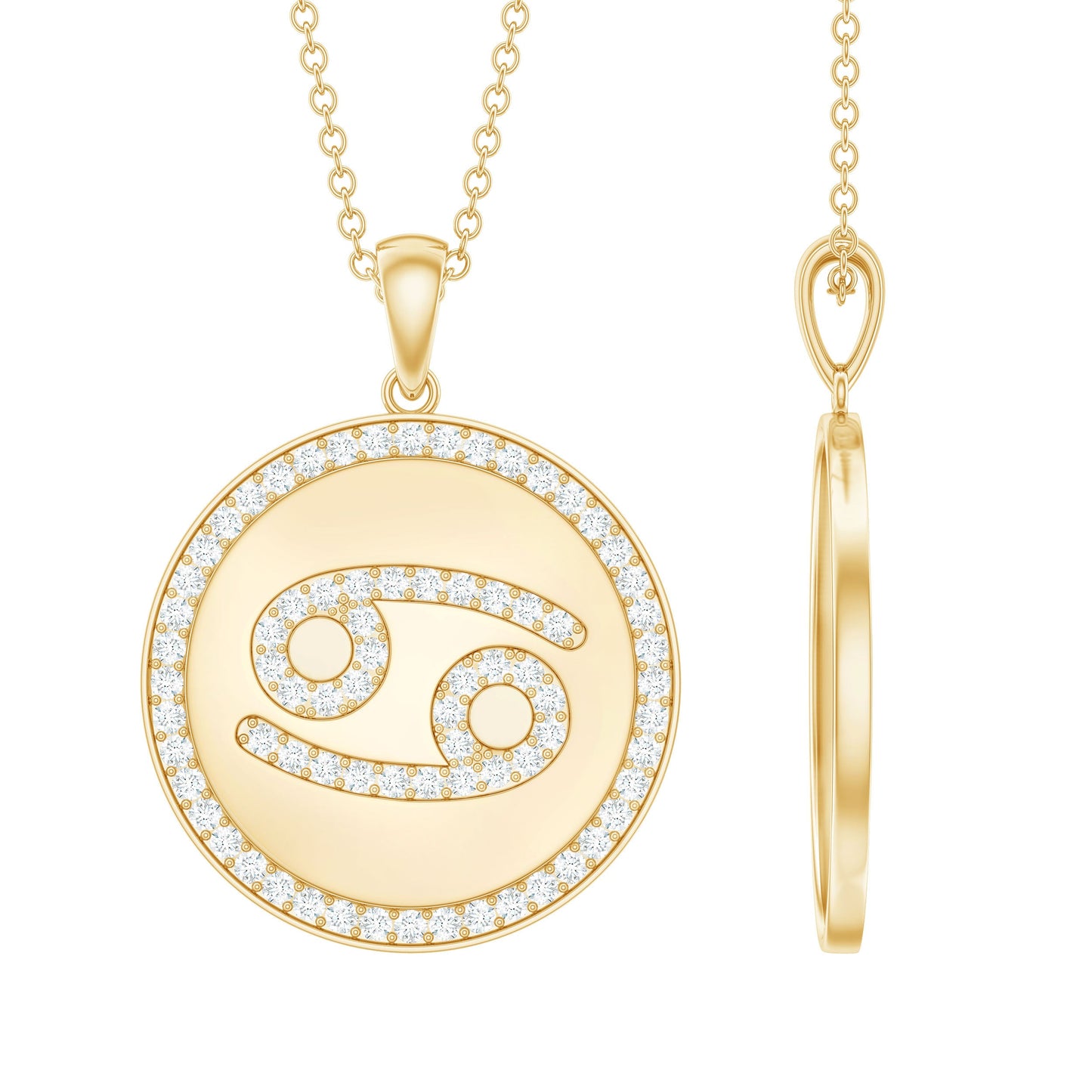 Pave Set Moissanite and Disc Cancer Sign Necklace