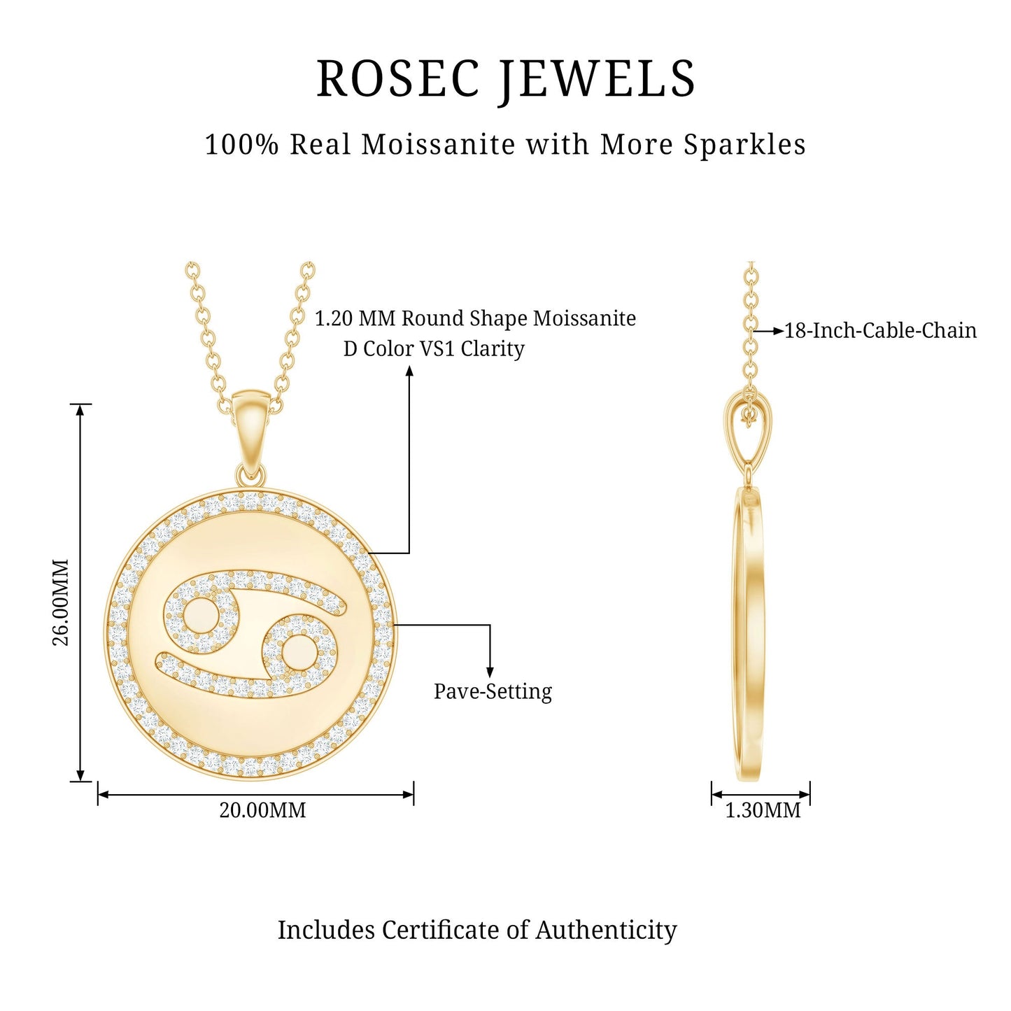 Pave Set Moissanite and Disc Cancer Sign Necklace