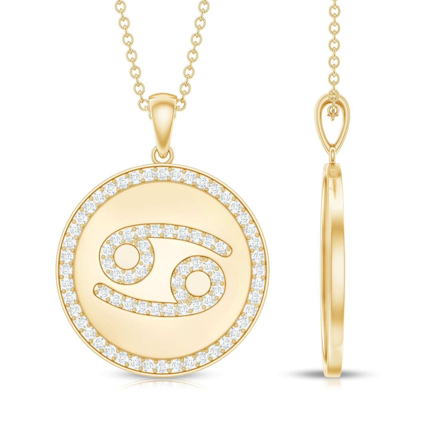 Pave Set Moissanite and Disc Cancer Sign Necklace