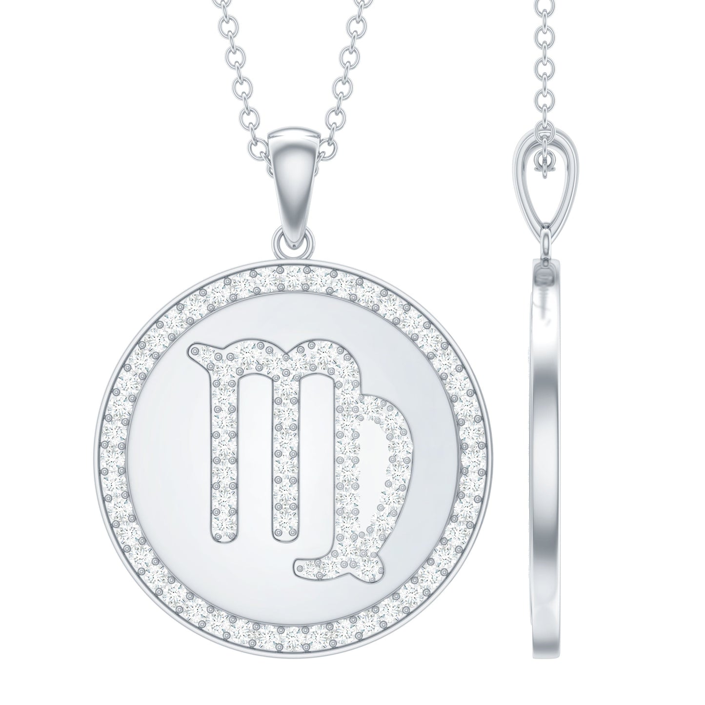 Virgo Zodiac Sign Disc Pendant with Pave Set Moissanite