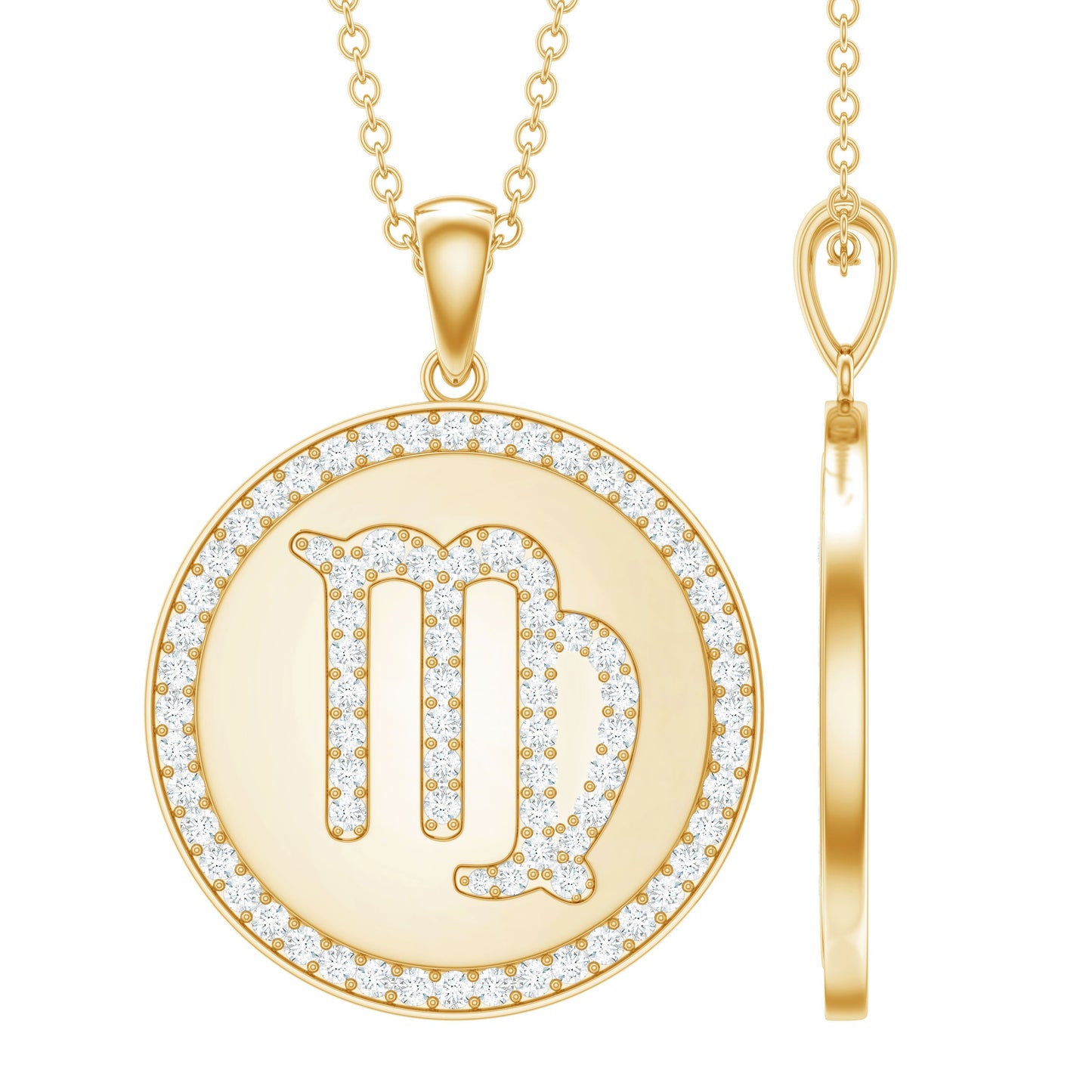 Virgo Zodiac Sign Disc Pendant with Pave Set Moissanite