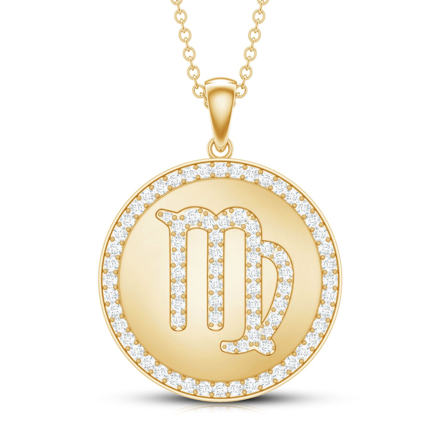 Virgo Zodiac Sign Disc Pendant with Pave Set Moissanite