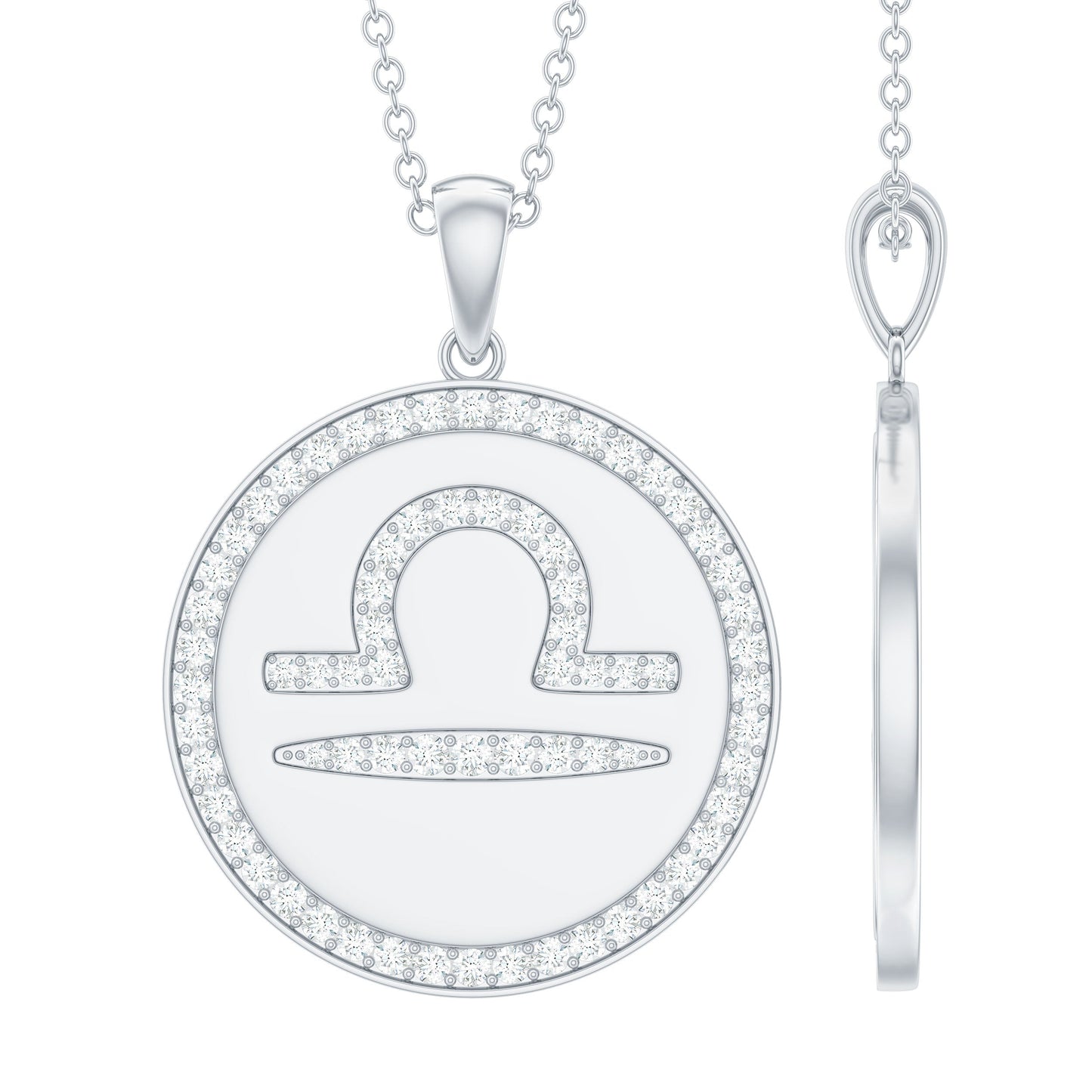 Certified Moissanite and Disc Libra Zodiac Pendant