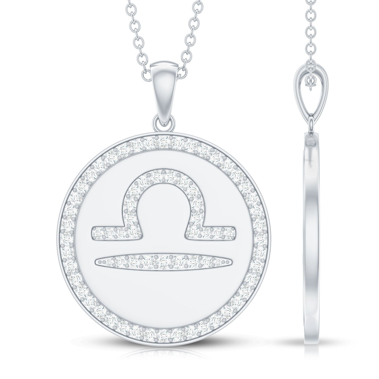 Certified Moissanite and Disc Libra Zodiac Pendant