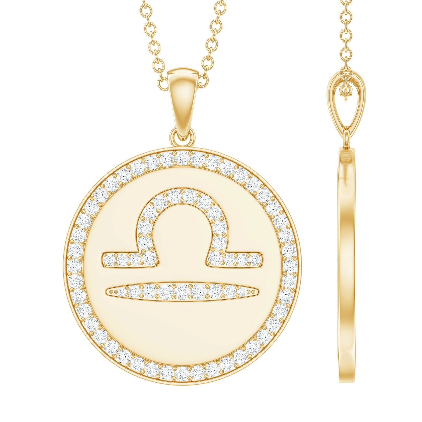 Certified Moissanite and Disc Libra Zodiac Pendant