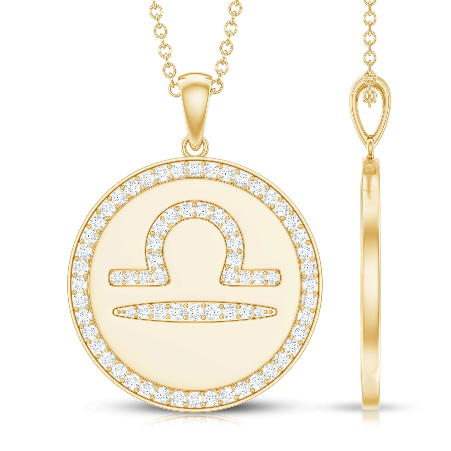 Certified Moissanite and Disc Libra Zodiac Pendant