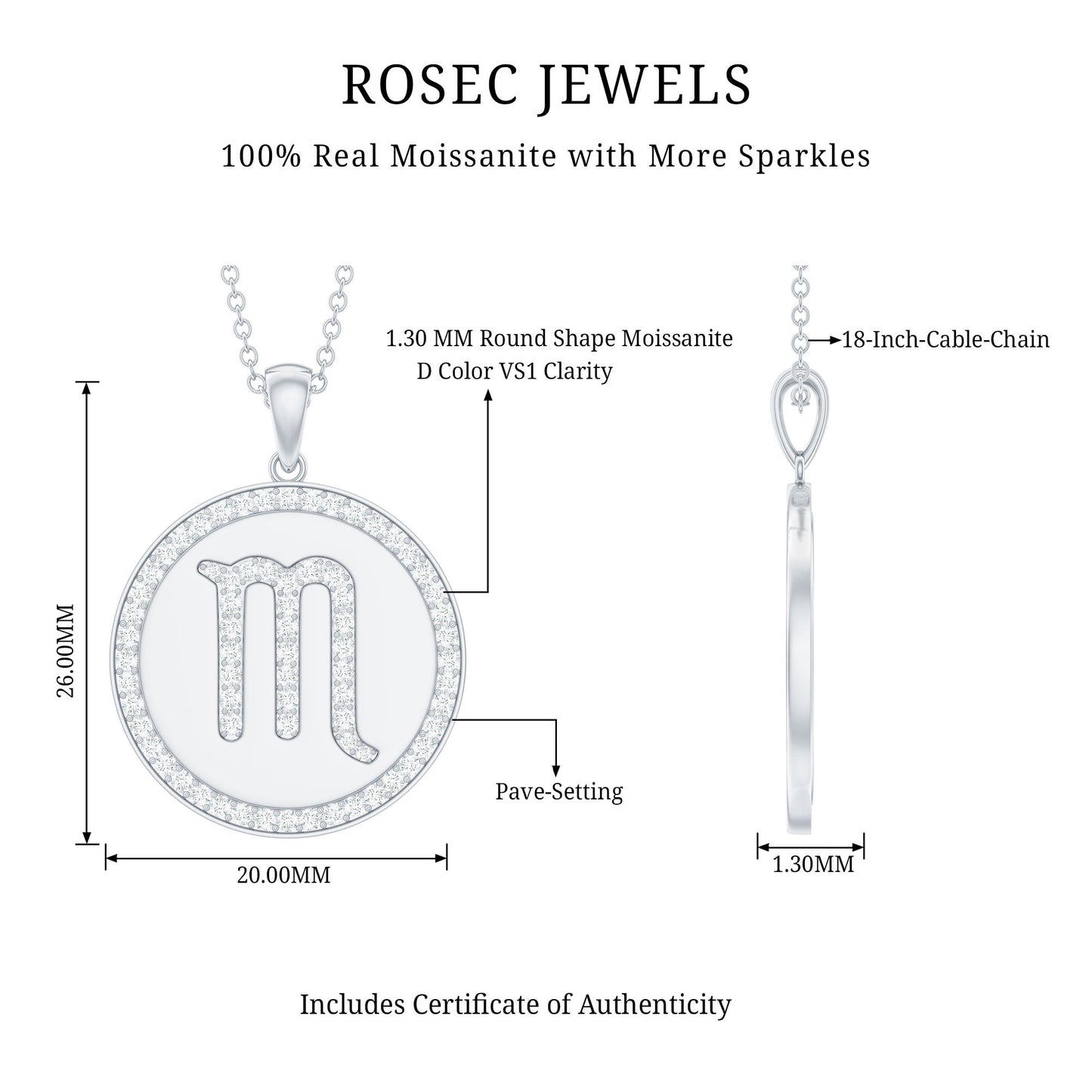Certified Moissanite Scorpio Zodiac Pendant for Women