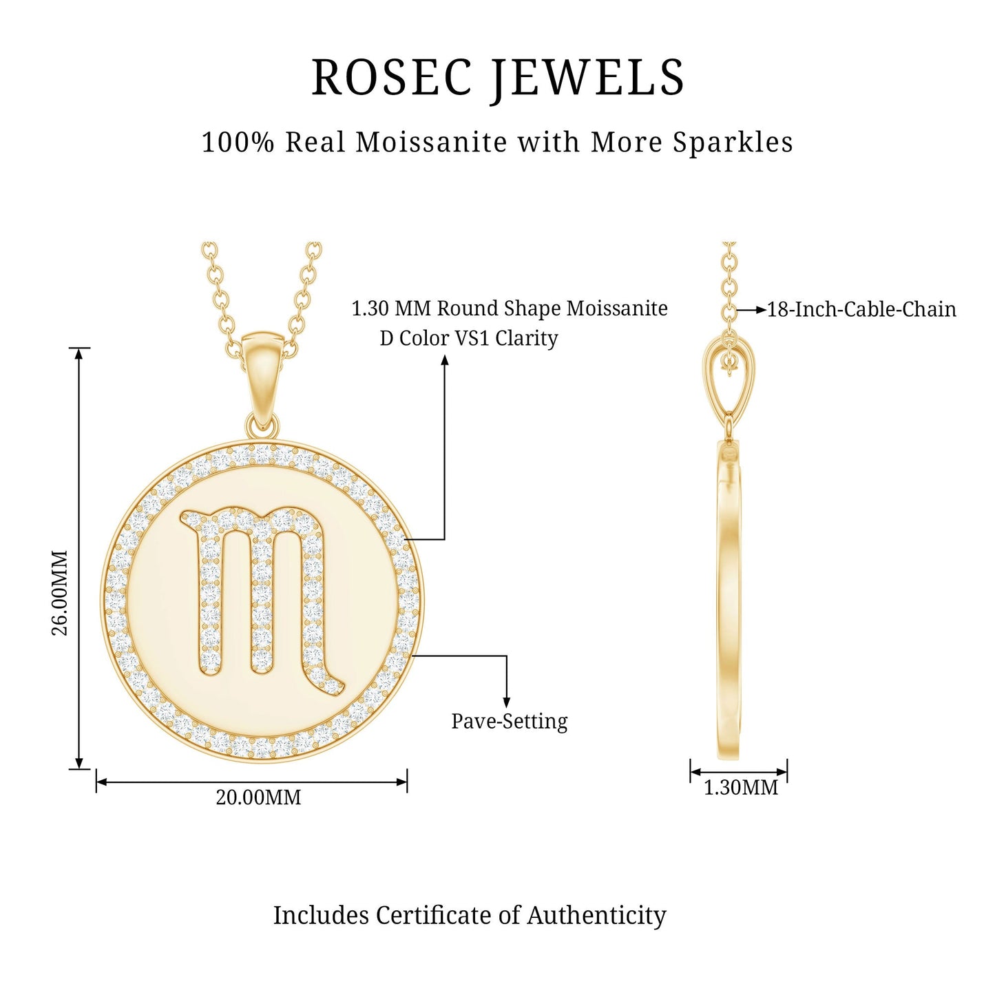 Certified Moissanite Scorpio Zodiac Pendant for Women