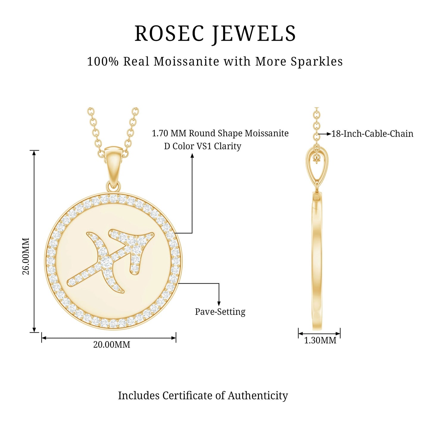 Moissanite and Disc Sagittarius Zodiac Sign Pendant