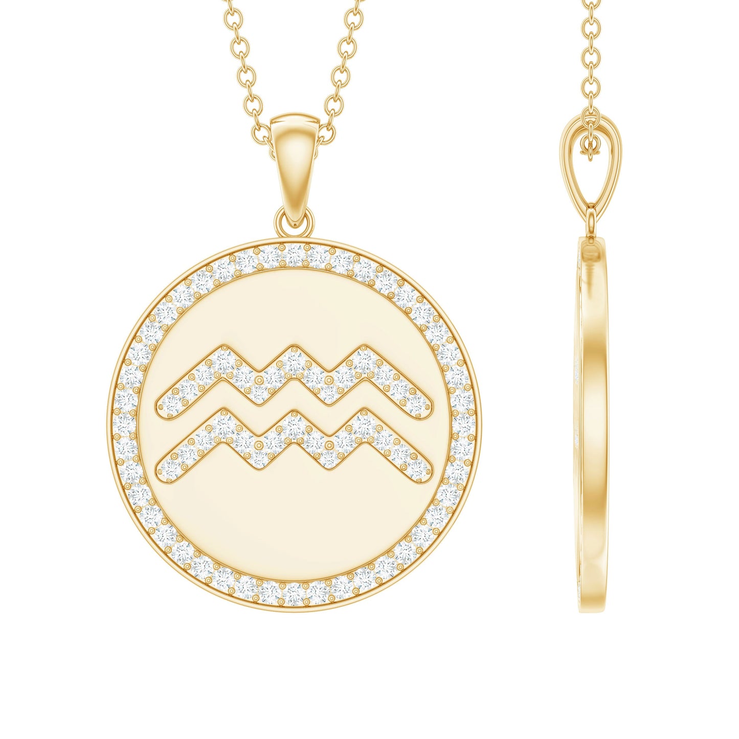 Moissanite Disc Aquarius Zodiac Pendant Necklace for Women