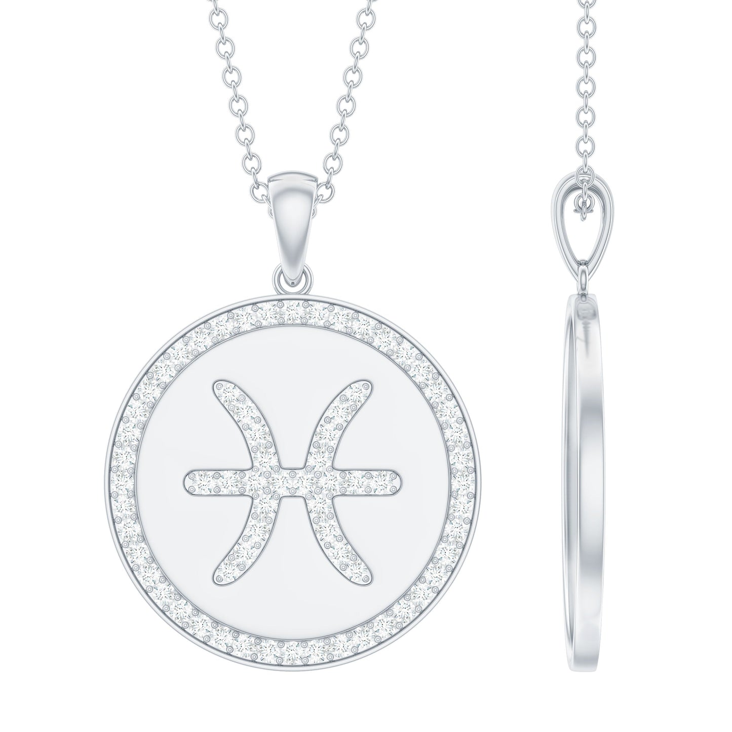 Certified Moissanite Pisces Zodiac Pendant with Disc