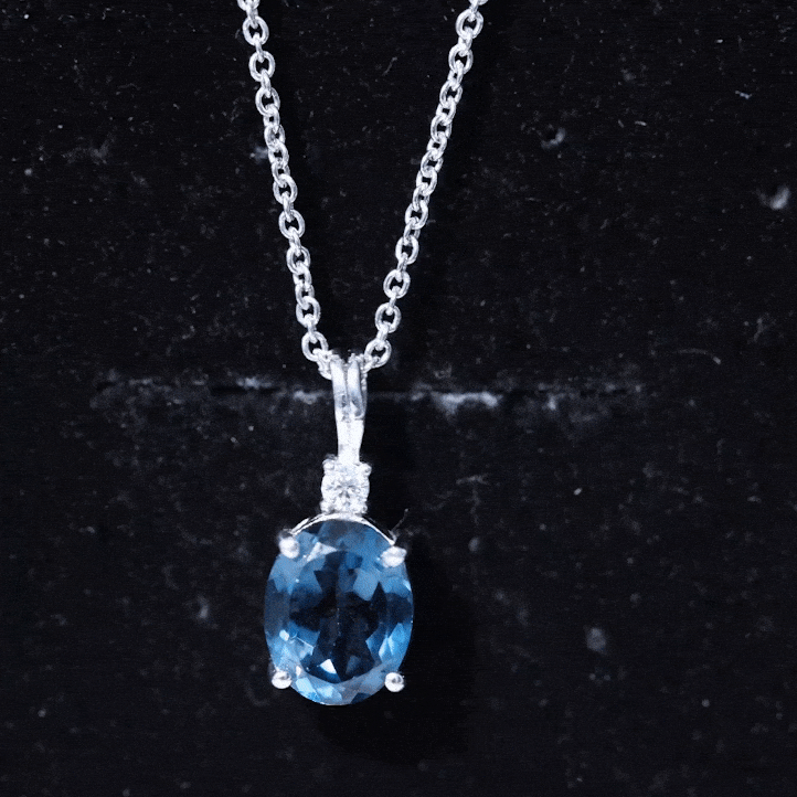 Genuine London Blue Topaz Solitaire Necklace with Chain