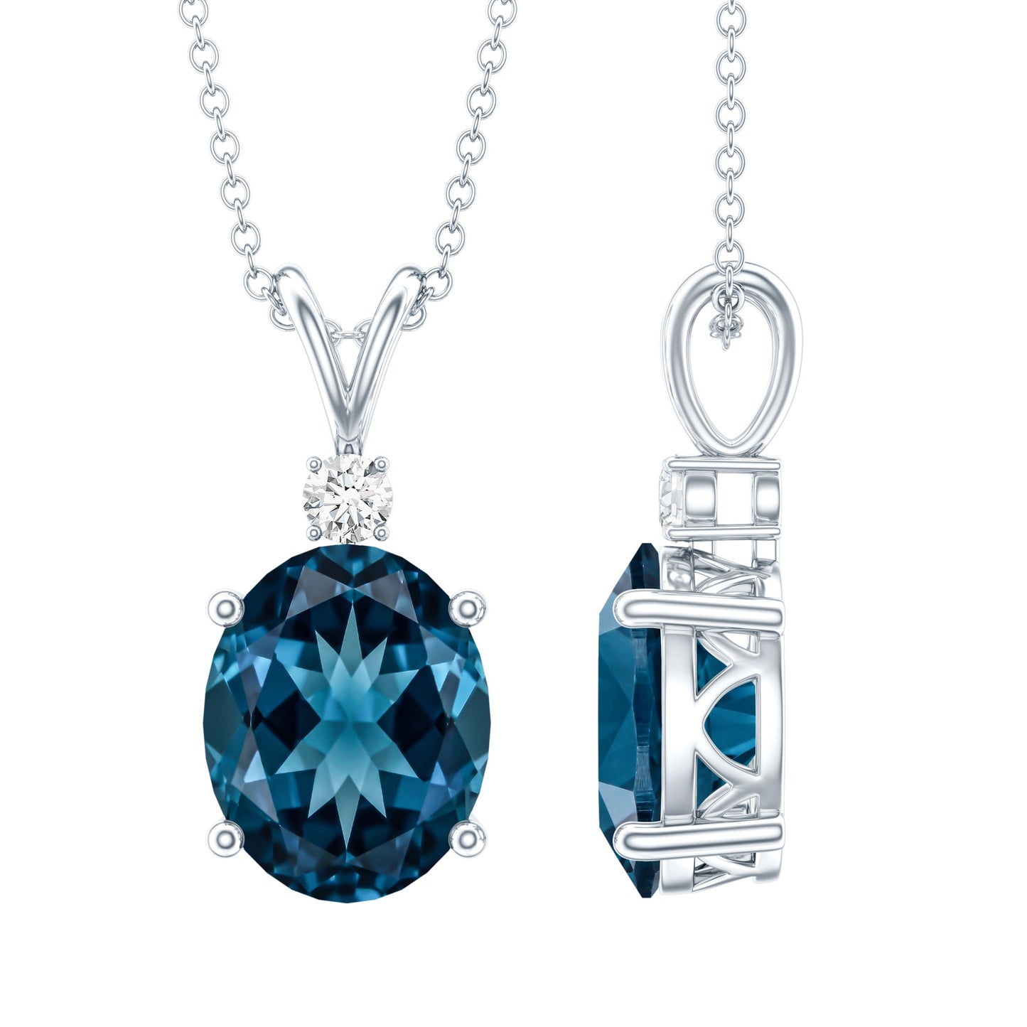 Genuine London Blue Topaz Solitaire Necklace with Chain