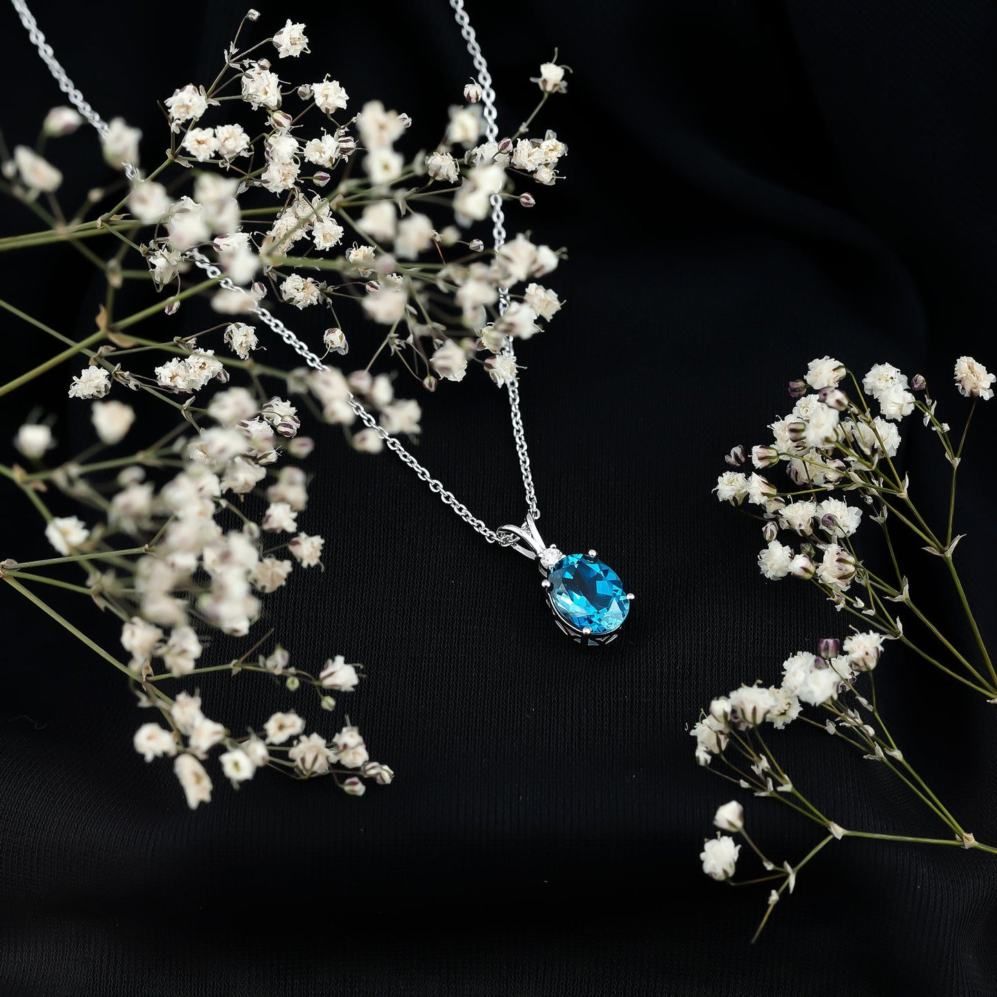 Genuine London Blue Topaz Solitaire Necklace with Chain