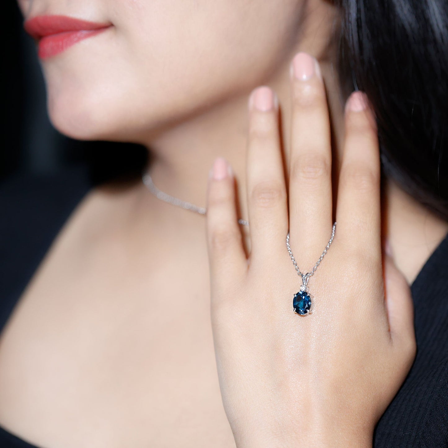 Genuine London Blue Topaz Solitaire Necklace with Chain