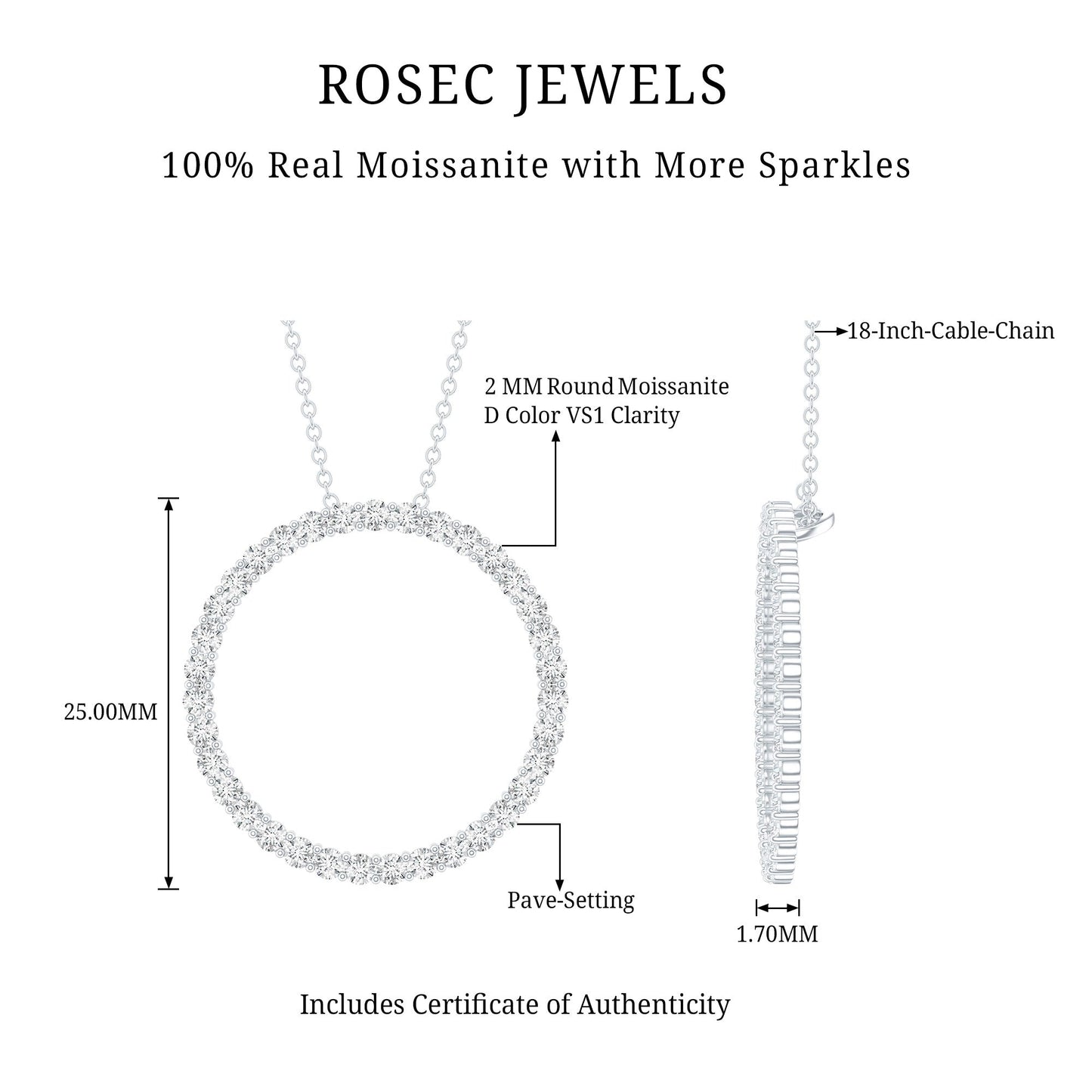 Certified Moissanite Eternity Necklace with Chain