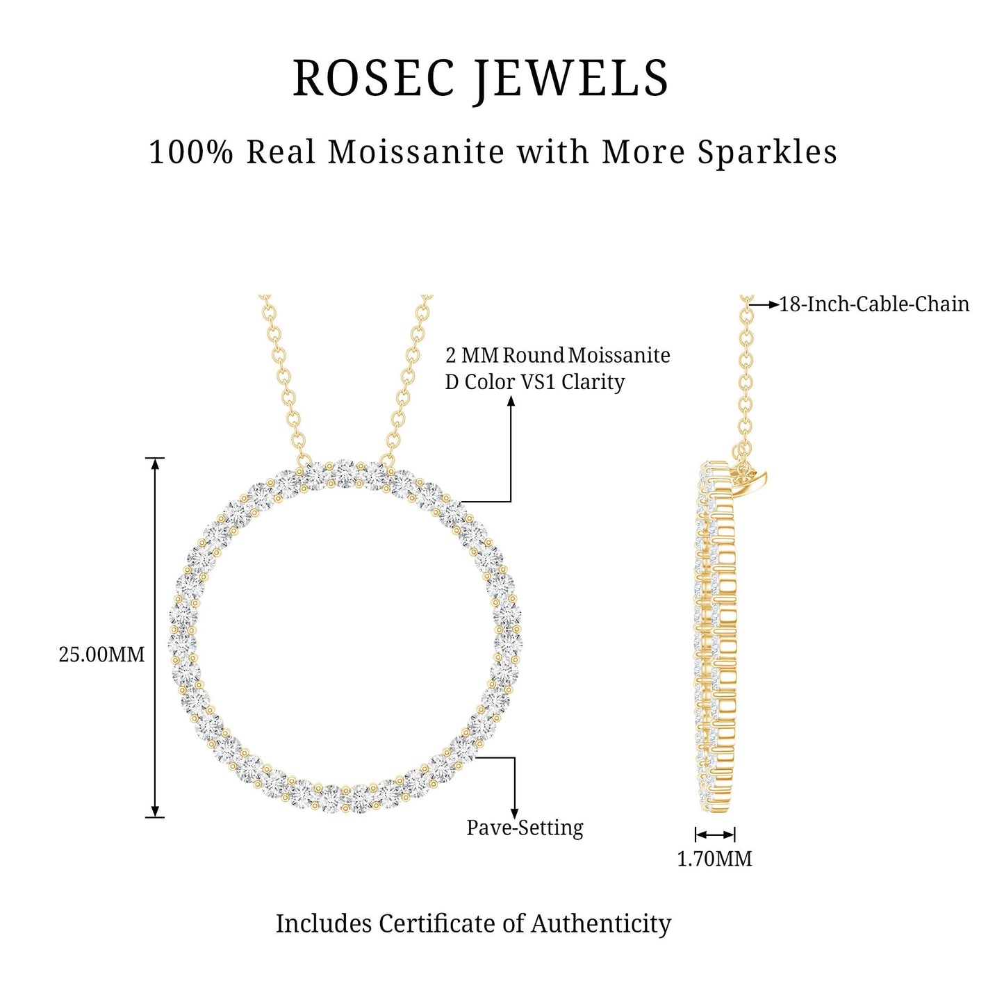 Certified Moissanite Eternity Necklace with Chain