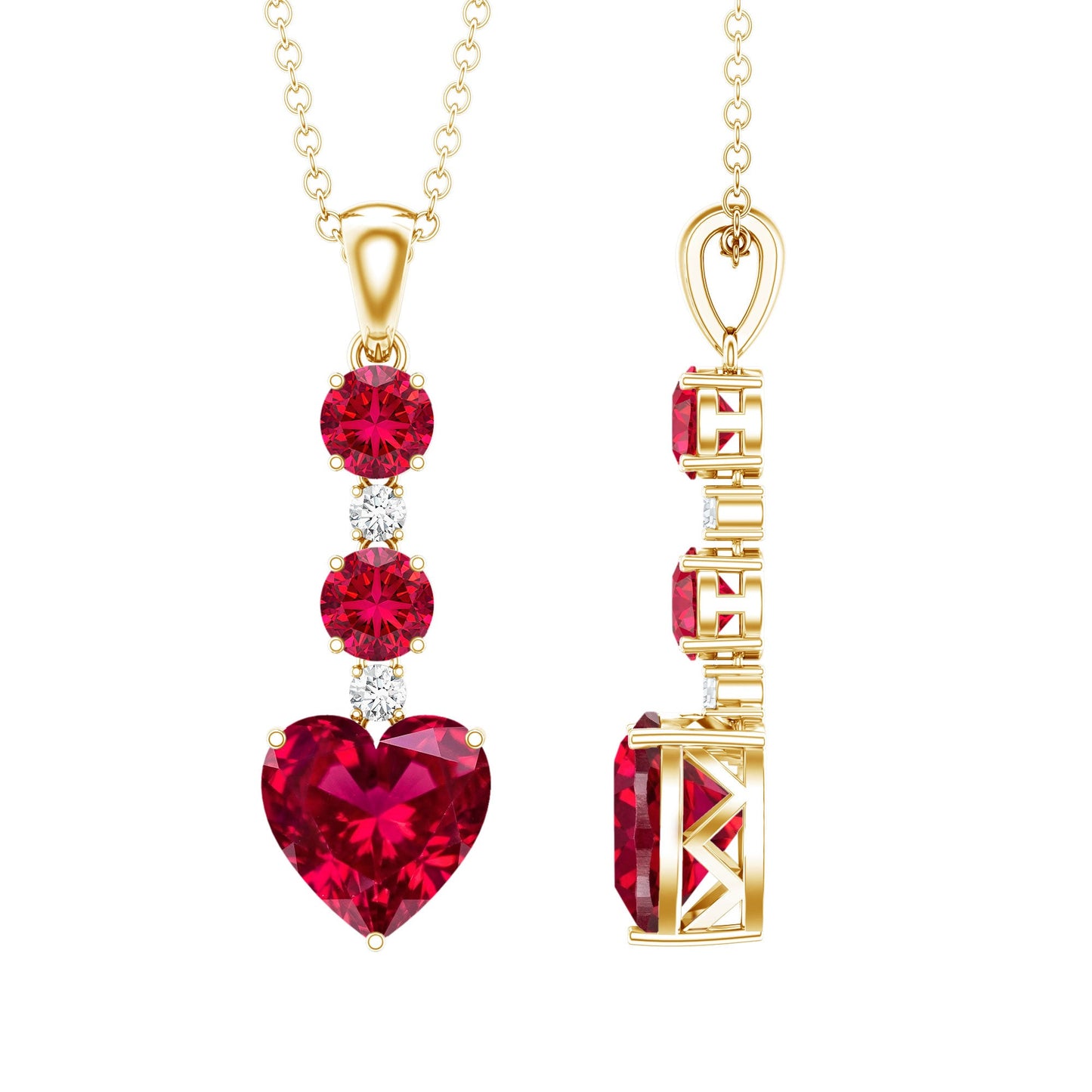 Created Ruby and Moissanite Heart Dangle Pendant Necklace