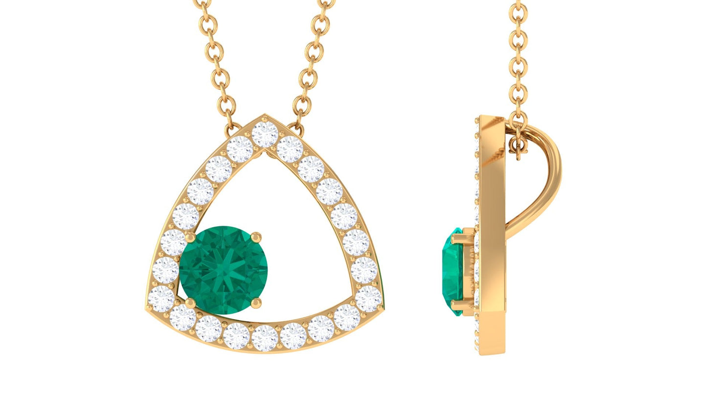 Natural Emerald Geometric Pendant Necklace with Diamond