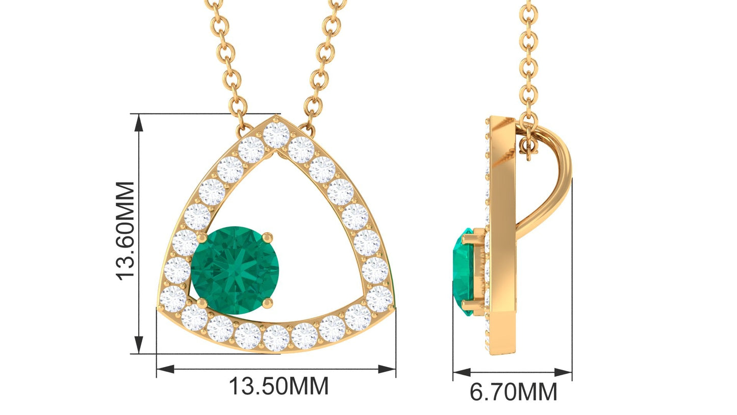 Natural Emerald Geometric Pendant Necklace with Diamond