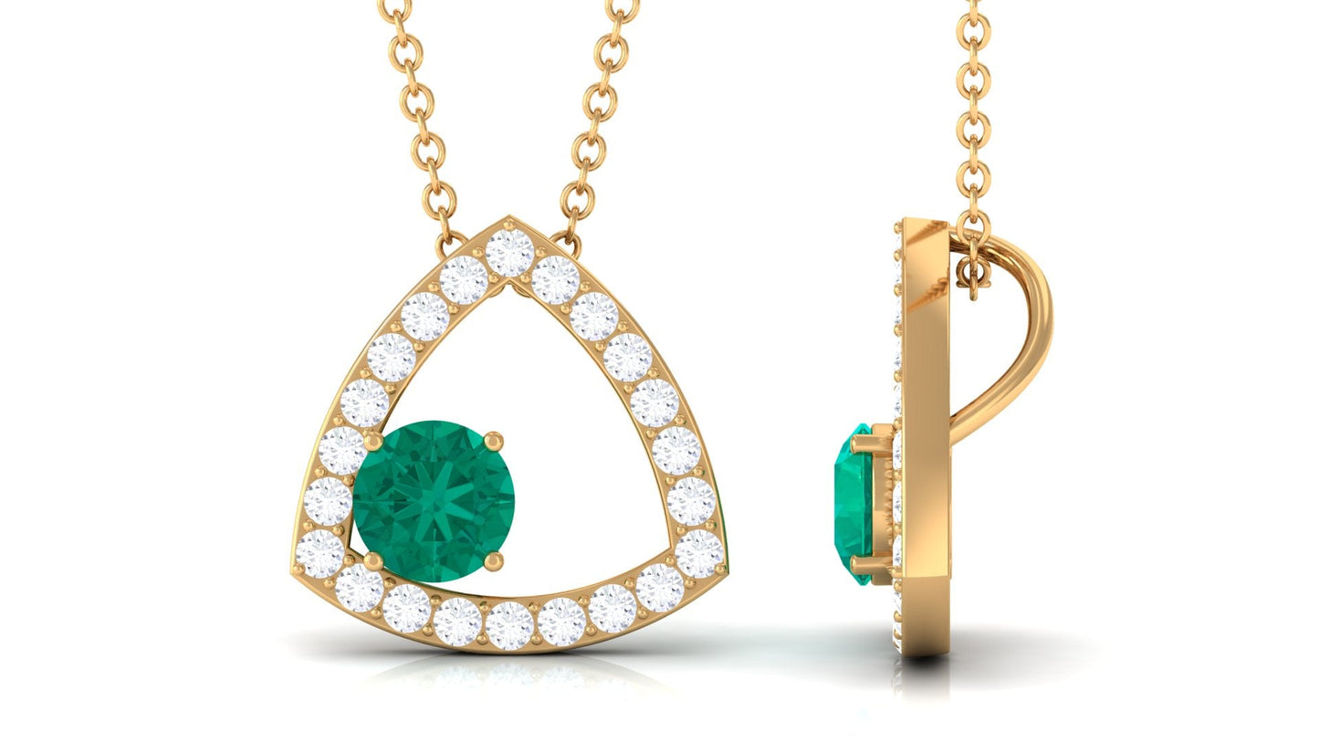 Natural Emerald Geometric Pendant Necklace with Diamond