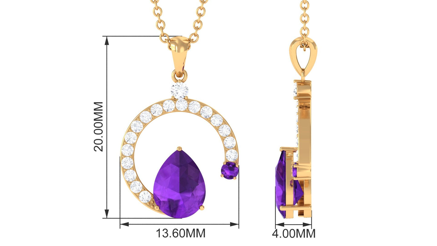 Contemporary Pear Shape Amethyst Pendant Necklace with Diamond