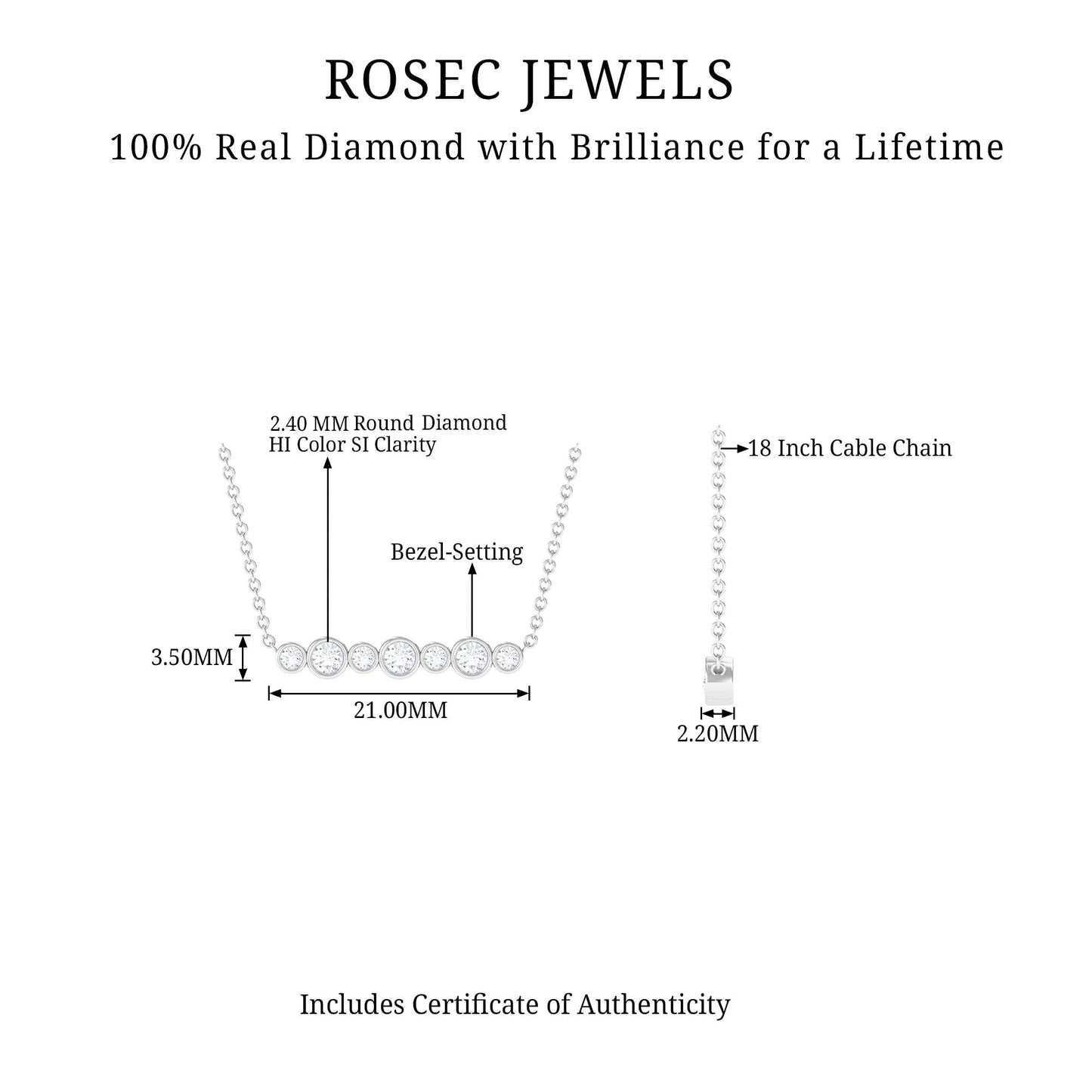 Bezel Set Natural Diamond Horizontal Bar Necklace