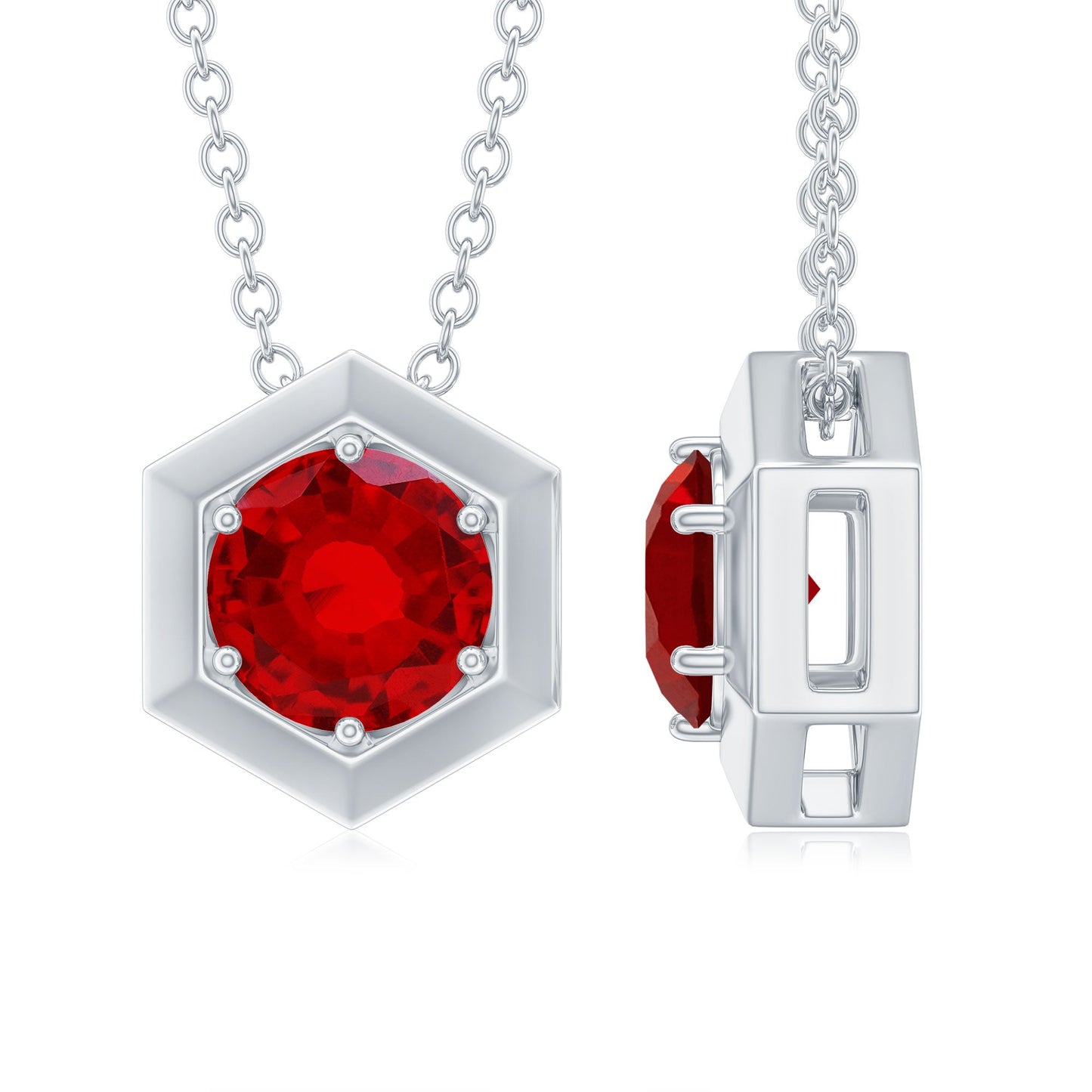 1.37 Carat Lab Created Ruby Solitaire Pendant Necklace