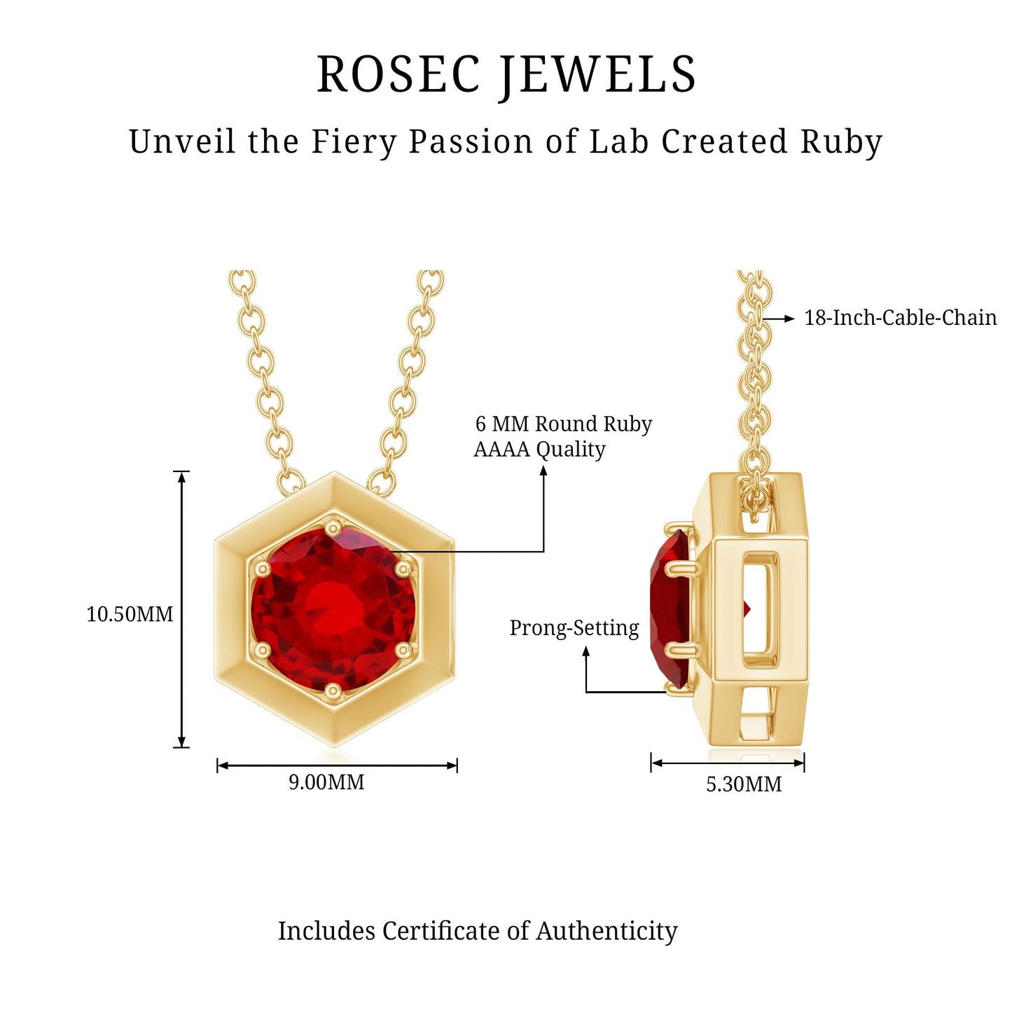 1.37 Carat Lab Created Ruby Solitaire Pendant Necklace