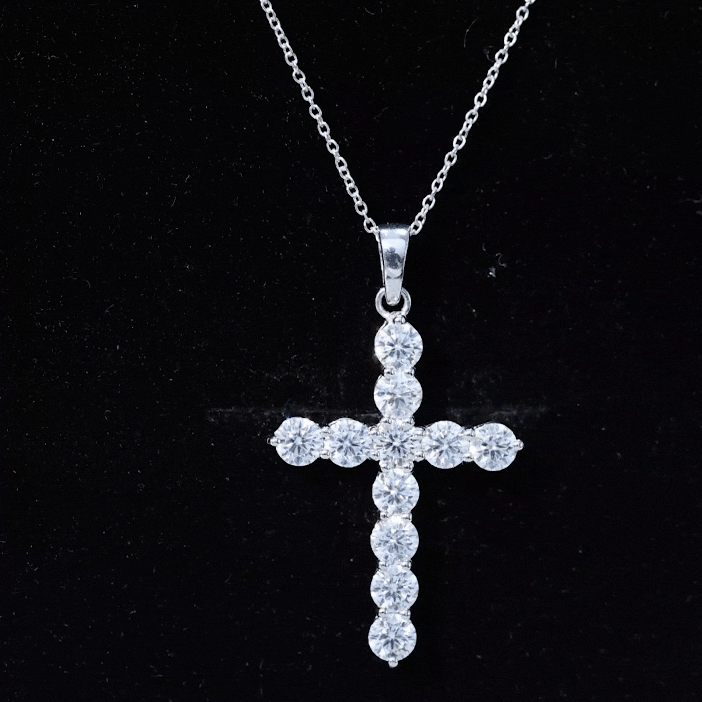 Certified Round Moissanite Cross Pendant Necklace
