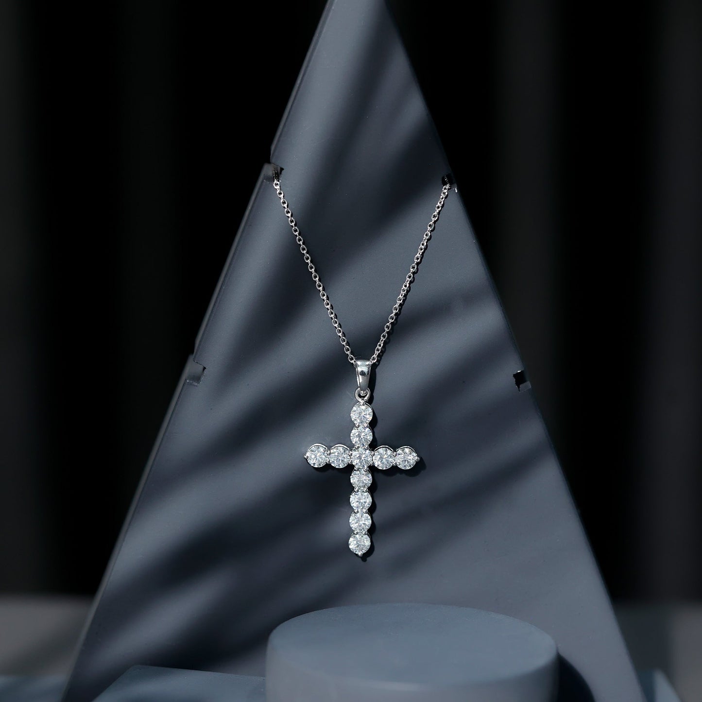 Certified Round Moissanite Cross Pendant Necklace