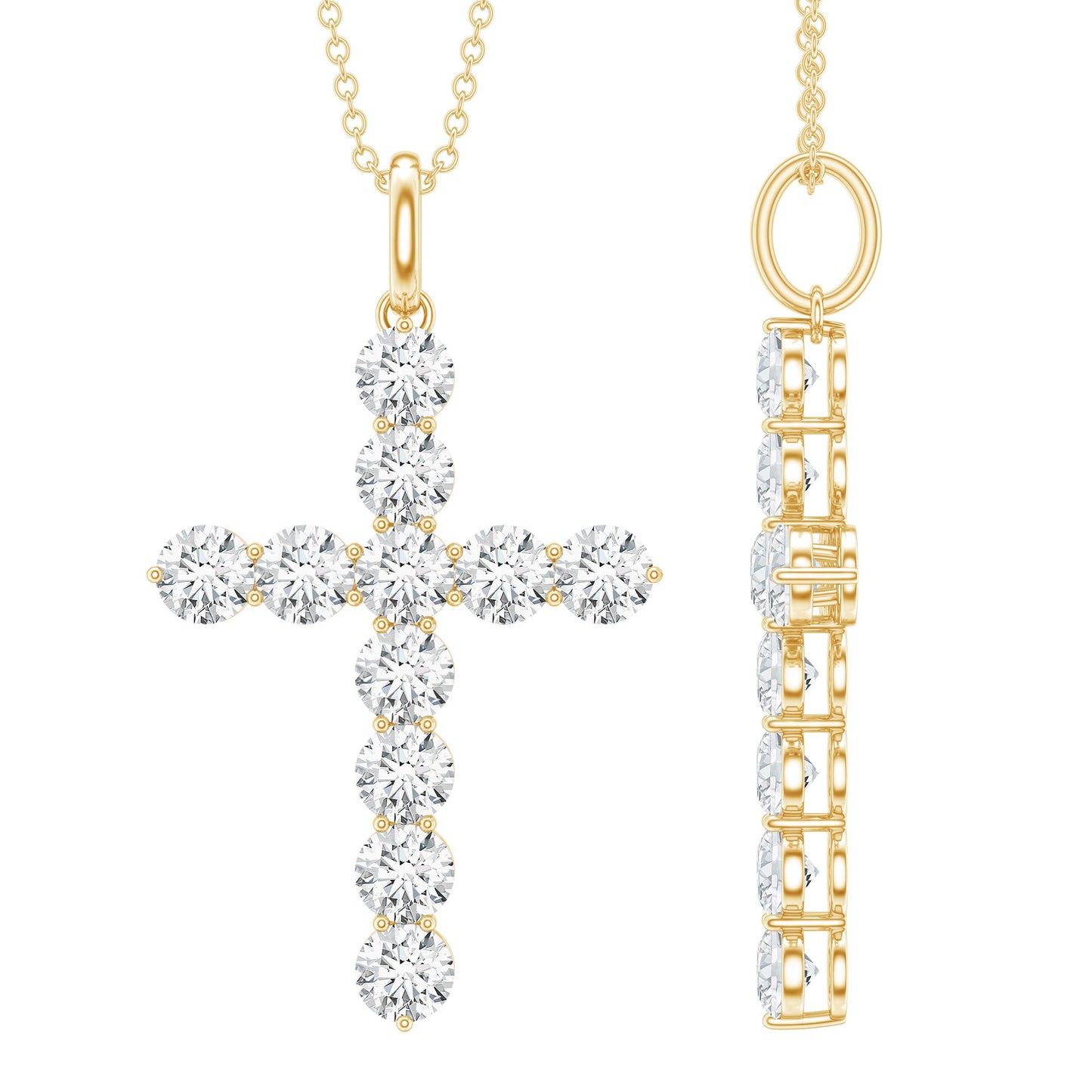 Certified Round Moissanite Cross Pendant Necklace